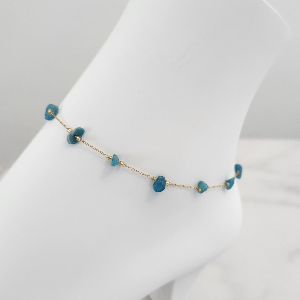 Dainty Minimalist Tuquoise Stone Stainless Steel Gold Plated Anklet Bracelet - Picture 5 of 13